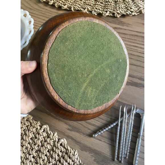 Vintage Midcentury Wooden Nut Bowl With Nutcracker and Picks Vintage Nut Dish - Picture 4 of 6